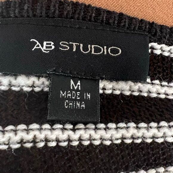 AB Studio, Fly Away Waterfall Draped Black White Striped Cardigan Women’s Medium - Picture 5 of 8
